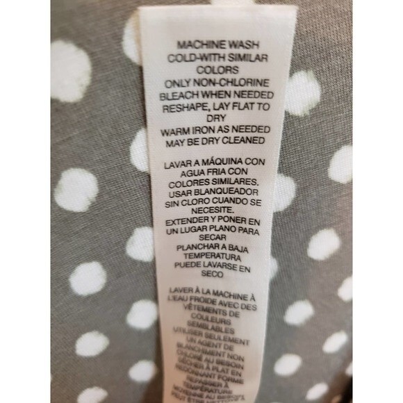 Chico's Short Sleeve Shirt Olive w White Dots Hi/Low Shirt - sz 2/L - Picture 7 of 8